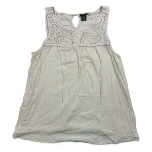 Torrid 00 Ivory Crochet Lace Yoke Gauze Swing Tank Top Boho Keyhole Back Large